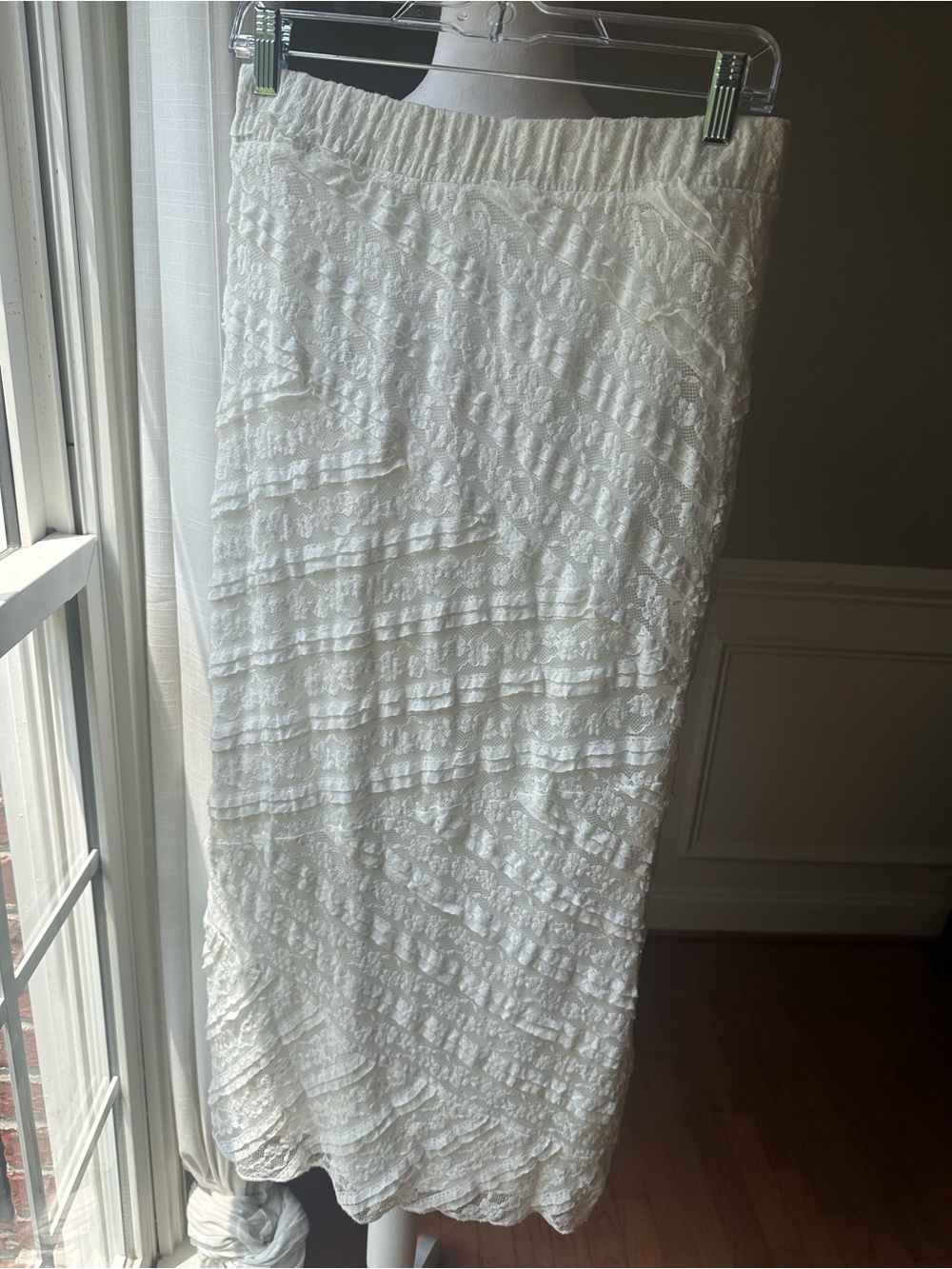 Lapis White Maxi Skirt with Ruffled Texture